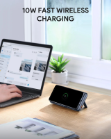 Aukey PB-WL02 10000mAh 18W PD QC 3.0 10000mAh Power Bank With Foldable Stand & Wireless Charging, Black
